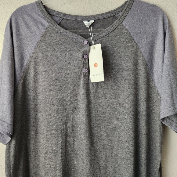 EKOUAER Men's Color Block Gray Raglan Comfort Nightshirt Sleepshirt Loungewear - Picture 5 of 12